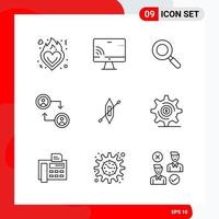 Creative Set of 9 Universal Outline Icons isolated on White Background vector