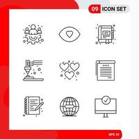 conjunto creativo de 9 iconos de contorno universal aislado sobre fondo blanco vector