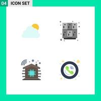 4 Universal Flat Icons Set for Web and Mobile Applications sky intelligent cloudy locker technology Editable Vector Design Elements