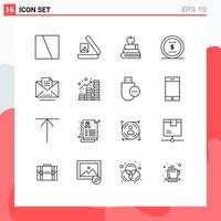 Pack of 16 creative Outlines of email copy books office coin Editable Vector Design Elements