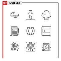 9 General Icons for website design print and mobile apps 9 Outline Symbols Signs Isolated on White Background 9 Icon Pack vector