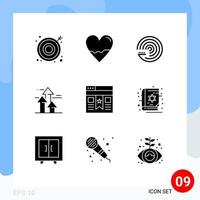 Modern Set of 9 Solid Glyphs Pictograph of bookmark forward forecasting breaking arrows Editable Vector Design Elements