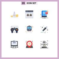User Interface Pack of 9 Basic Flat Colors of rail game website game controller notice Editable Vector Design Elements