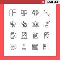 16 User Interface Outline Pack of modern Signs and Symbols of setting world offer mobile telephone Editable Vector Design Elements