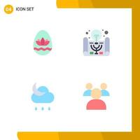 Group of 4 Modern Flat Icons Set for easter egg moon holidays project idea weather Editable Vector Design Elements