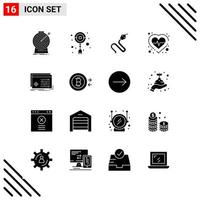 conjunto perfecto de píxeles de 16 iconos sólidos conjunto de iconos de glifos para el diseño de sitios web y la interfaz de aplicaciones móviles vector