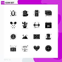 Universal Icon Symbols Group of 16 Modern Solid Glyphs of medicine health video memory custom Editable Vector Design Elements