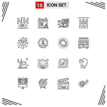 16 Universal Outlines Set for Web and Mobile Applications data money business cash success Editable Vector Design Elements