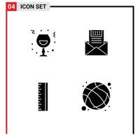 4 Universal Solid Glyphs Set for Web and Mobile Applications wine envelope night communication mail Editable Vector Design Elements