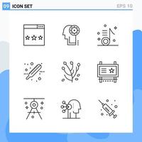 Modern 9 Line style icons Outline Symbols for general use Creative Line Icon Sign Isolated on White Background 9 Icons Pack vector