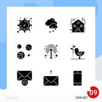 Modern Pack of 9 Icons Solid Glyph Symbols isolated on White Backgound for Website designing vector