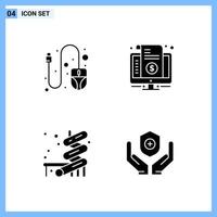 4 Icons Solid style Creative Glyph Symbols Black Solid Icon Sign Isolated on White Background vector