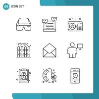 Vector Pack of 9 Outline Symbols Line Style Icon Set on White Background for Web and Mobile