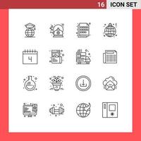 Group of 16 Modern Outlines Set for lamp light pot globe imaging Editable Vector Design Elements