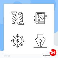 Modern Pack of 4 Icons Line Outline Symbols isolated on White Backgound for Website designing vector