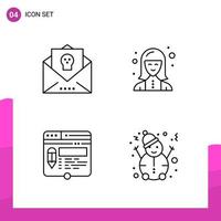 conjunto de iconos de contorno paquete de 4 iconos de línea aislados en fondo blanco para diseño de sitio web receptivo aplicaciones móviles e impresas vector