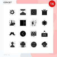 Mobile Interface Solid Glyph Set of 16 Pictograms of flask beaker box gift box Editable Vector Design Elements