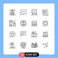 Modern Set of 16 Outlines Pictograph of burner explore subway search apartment Editable Vector Design Elements