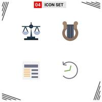 Set of 4 Commercial Flat Icons pack for balance document scale harp basic Editable Vector Design Elements