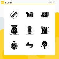 Collection of 9 Universal Solid Icons Icon Set for Web and Mobile vector