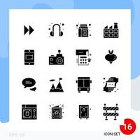 Modern Pack of 16 Icons Solid Glyph Symbols isolated on White Backgound for Website designing vector