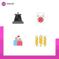 Set of 4 Modern UI Icons Symbols Signs for buoy heart flower couple crop Editable Vector Design Elements