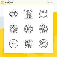 colección de 9 iconos de línea universal conjunto de iconos para web y móvil vector