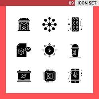 9 Icon Pack Solid Style Glyph Symbols on White Background Simple Signs for general designing vector