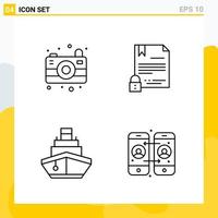 Collection of 4 Universal Line Icons Icon Set for Web and Mobile vector