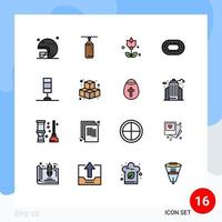 Group of 16 Flat Color Filled Lines Signs and Symbols for cubes lamp bouquet interior track Editable Creative Vector Design Elements