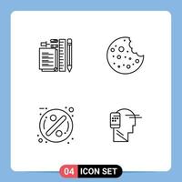 4 Universal Line Signs Symbols of stationary badge notepad sausage sale Editable Vector Design Elements