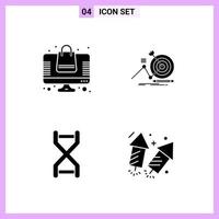 4 Icons in Solid Style Glyph Symbols on White Background Creative Vector Signs for Web mobile and Print