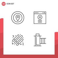 Mobile Interface Line Set of 4 Pictograms of location party star website cinema Editable Vector Design Elements