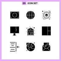 9 Icons in Solid Style Glyph Symbols on White Background Creative Vector Signs for Web mobile and Print