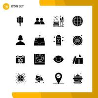 16 Icon Set Solid Style Icon Pack Glyph Symbols isolated on White Backgound for Responsive Website Designing vector