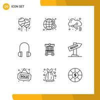 Modern Set of 9 Outlines and symbols such as forklift support world headset sharing Editable Vector Design Elements