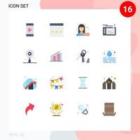 Set of 16 Modern UI Icons Symbols Signs for research pad female anchor drawing game Editable Pack of Creative Vector Design Elements