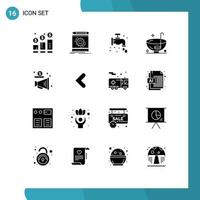 16 User Interface Solid Glyph Pack of modern Signs and Symbols of punch drink prototype dinner plumber Editable Vector Design Elements