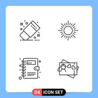 4 Line Black Icon Pack Outline Symbols for Mobile Apps isolated on white background 4 Icons Set vector