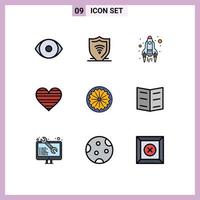 9 Universal Filledline Flat Color Signs Symbols of indian favorite rocket like heart Editable Vector Design Elements