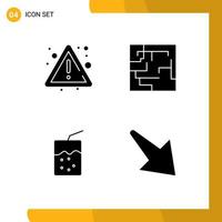 Universal Icon Symbols Group of 4 Modern Solid Glyphs of alert soda sign maze down Editable Vector Design Elements