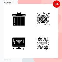 Vector Pack of 4 Icons in Solid Style Creative Glyph Pack isolated on White Background for Web and Mobile