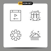 4 User Interface Line Pack of modern Signs and Symbols of app gear website shield motivation rain Editable Vector Design Elements