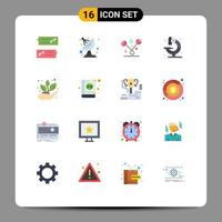 Group of 16 Flat Colors Signs and Symbols for grower science decoration microscope lab Editable Pack of Creative Vector Design Elements