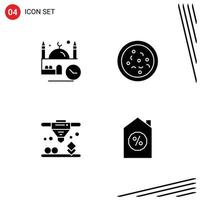 Universal Icon Symbols Group of 4 Modern Solid Glyphs of time direct pray food house Editable Vector Design Elements