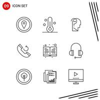 colección de 9 iconos vectoriales en estilo de línea píxel símbolos de contorno perfecto para web y signos de iconos de línea móvil sobre fondo blanco 9 iconos vector