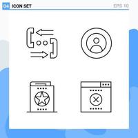 Modern 4 Line style icons Outline Symbols for general use Creative Line Icon Sign Isolated on White Background 4 Icons Pack vector