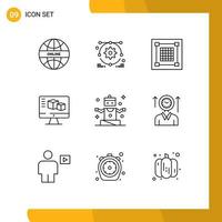 9 Thematic Vector Outlines and Editable Symbols of people computing design box computer Editable Vector Design Elements