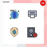 Mobile Interface Filledline Flat Color Set of 4 Pictograms of media world website paper globe Editable Vector Design Elements