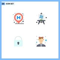 4 Flat Icon concept for Websites Mobile and Apps hospital locked sign hobby avatar Editable Vector Design Elements